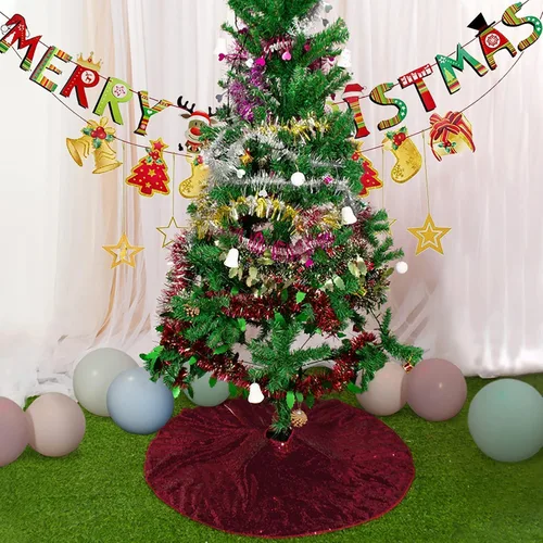 Vista 3 de AMZLOKAE Falda de árbol de lentejuelas color burdeos de 36 pulgadas, kit de decoración navideña de vino con purpurina y brillo para Halloween
