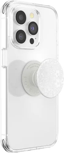 Vista 2 de PopSockets Agarre para teléfono con soporte expandible, agarre adhesivo, color blanco fresco Sujeción segura y cómoda, anticaída, soporte, flor