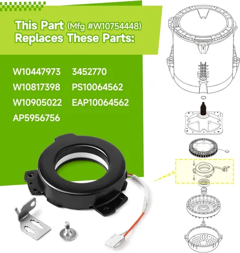Vista 5 de W10754448 Embrague de lavadora compatible con Whirlpool Maytag Kenmore Crosley, pieza de repuesto W10447973 W10817398 W10905022 AP5956756 3452770
