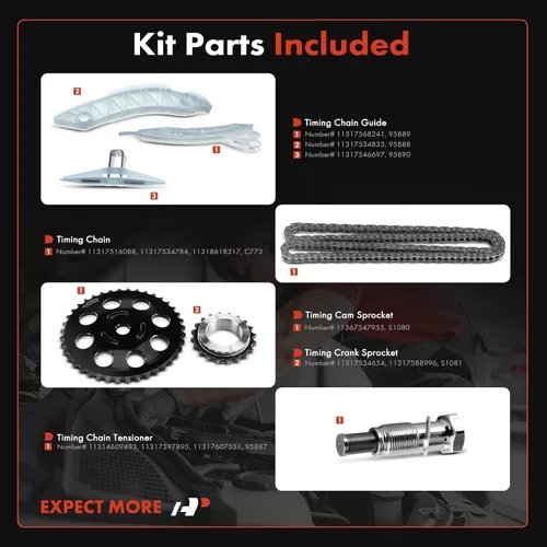Vista 2 de A-Premium Kit de cadena de distribución del motor con tensor y más [compatible con DOHC, 4Cyl 1.6L] Compatible con Mini Cooper [Serie R56]