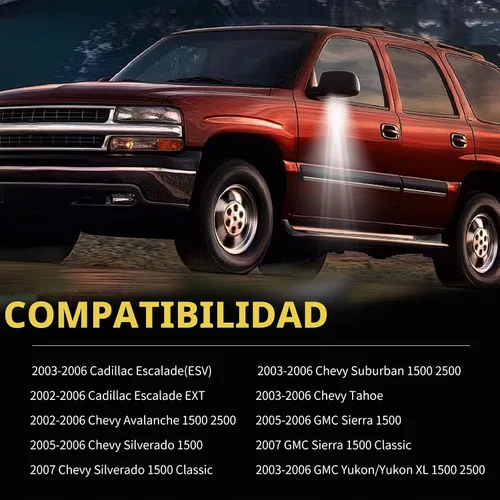 Vista 6 de Luces LED para espejos de charco para Chevy Silverado 1500 Classic Avalanche 1500 2500 GMC Sierra 1500 Classic Cadillac Escalade/Escalade ESV EXT