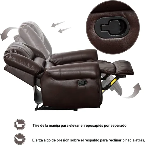 Vista 8 de CANMOV Silla reclinable de cuero, silla reclinable manual clásica y tradicional con cómodos brazos y respaldo, sofá individual para sala de estar