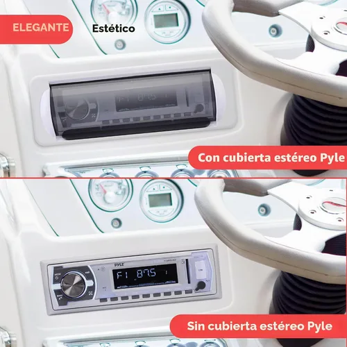 Vista 6 de Pyle Pyle PLMRCW2 - Cubierta estéreo marina resistente al agua, protector de radio de barco resistente con puerta abatible y liberación con resorte