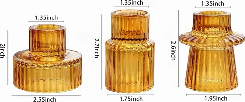 Vista 2 de Vixdonos Portavelas de cristal cónico para centros de mesa, decoración de boda y cena (3 piezas, ámbar)