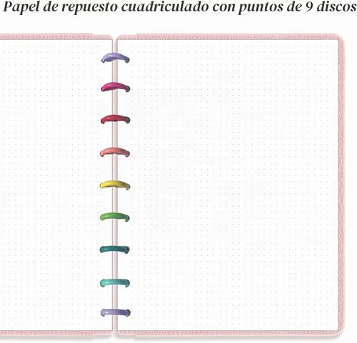 Vista 2 de Papel de rellenado de cuadrícula punteada de argolla clásico, insertos pre-perforados de Happy Planner de 9 argollas, papel de hoja suelta de 100