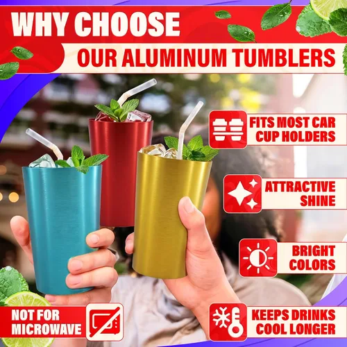 Vista 6 de Vasos de aluminio de 15 onzas, juego de 6, tazas de metal retro para beber Brillante Multicolor