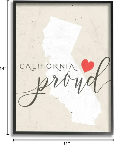 Vista 4 de Stupell Industries California Proud with Heart Framed Giclée Arte Texturizado Multicolor Stupell Industries Negro, 11 x 14 pulgadas, fácil