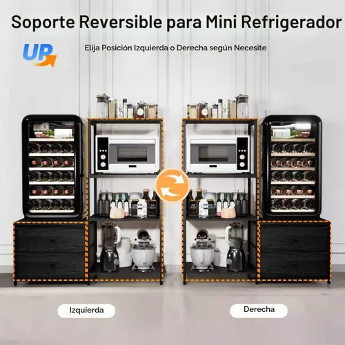Vista 5 de Soporte para Mini Refrigerador con Almacenamiento, Microondas y Soporte para Mini Refrigerador con Toma de Corriente, Barra de Café, Panadero