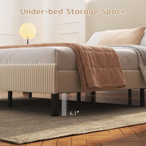 Vista 5 de Zevemomo Base de cama de terciopelo de tamaño matrimonial con cabecera tapizada, cabecera de almacenamiento de terciopelo copetudo, marcos de cama