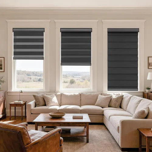 Vista 3 de MYshade Persianas sin cordones de cebra con función de parada libre, doble capa de filtrado de luz y privacidad para día y noche, persianas de Negro