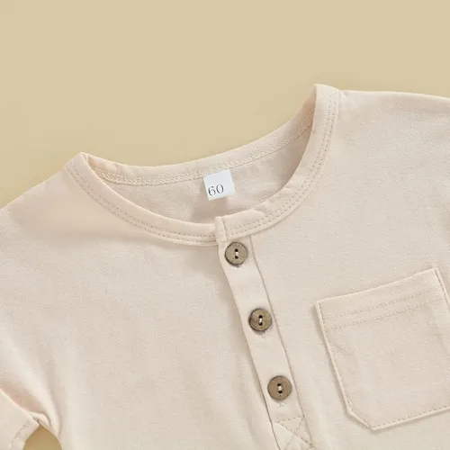 Vista 63 de Mameluco unisex de manga corta para bebé recién nacido, con botones, de una pieza, ropa de color sólido