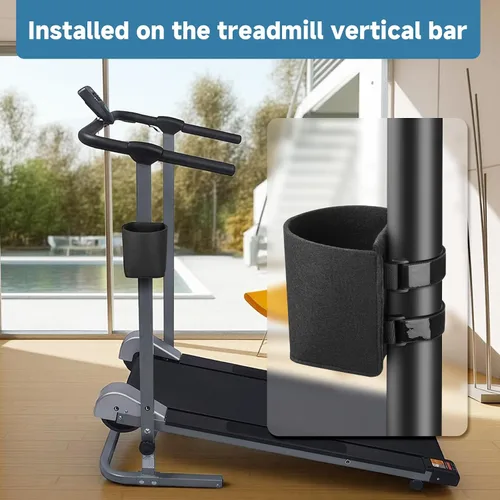Vista 4 de Xxerciz Portavasos para cinta de correr con dos correas ajustables, soporte para botella de agua para barra vertical de cinta de correr, soporte