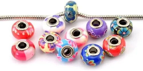 Vista 3 de Sexy Sparkles Cinco (5) dijes de arcilla polimérica estilo Murano surtidos para pulsera de cadena de serpiente, Vidrio, aleación