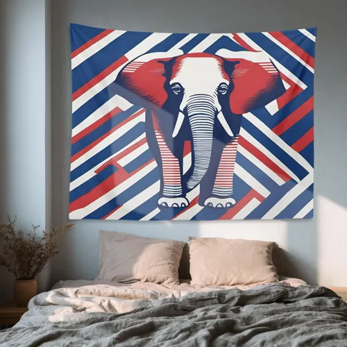 Vista 6 de Shrahala American Republican Elephant Tapestry, Red Navy Blue Striped Background Wall Hanging Hd Print Polyester Backdrop For Dorm Room Bedroom 30 X