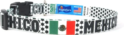 Vista 2 de Collar de perro Fútbol Fútbol Bandera de México Xtra grande, grande, mediano, pequeño, extra pequeño Fabricado en Estados Unidos Regalo
