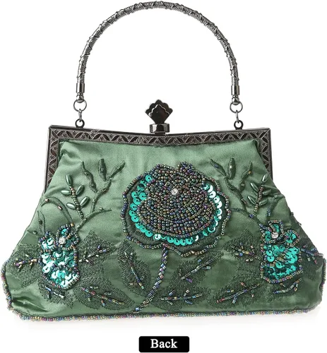 Vista 2 de Bolso cruzado de lentejuelas con bordado floral vintage para mujer, bolso de noche para novia, boda, fiesta, graduación