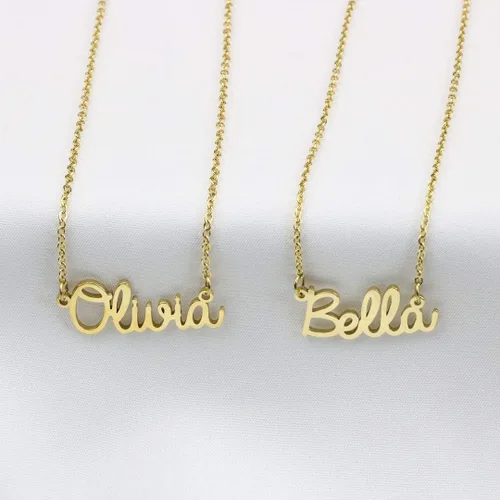 Vista 5 de Collar con nombre personalizable, dije de acero inoxidable chapado en oro de 18 quilates, joyería para niñas, regalo de cumpleaños