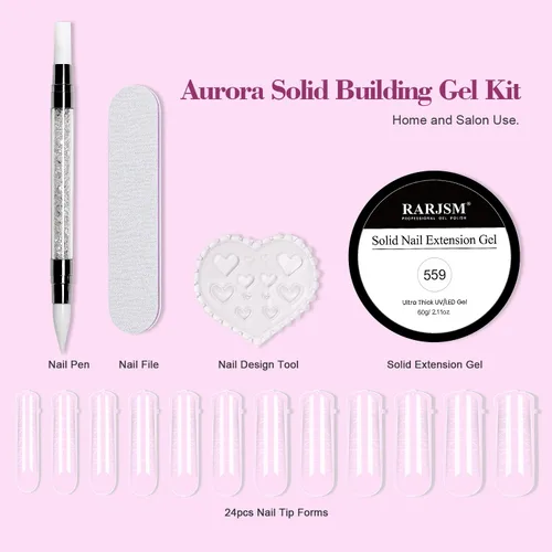 Vista 4 de RARJSM Aurora Solid Builder - Gel de uñas no pegajoso para esculpir 3D, gel de extensión de uñas Galaxy Starry Cloud transparente, naranja, rosa