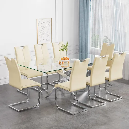 Vista 32 de Juego de mesa de comedor de 36 pulgadas para 4, moderna parte superior cuadrada de vidrio templado, mesa de patas de acero inoxidable con acabado