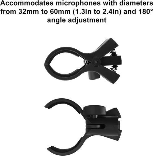 Vista 2 de 2 soportes de clip de micrófono grandes, abrazadera de micrófono ajustable para micrófonos con rango de diámetro exterior de 1.26 a 2.36 pulgadas