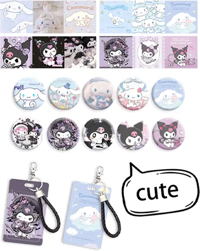 Vista 3 de Roffatide Anime Kuromi - Mochila Kawaii con 21 piezas de accesorios de dibujos animados estética de viaje nuevo semestre bolsa de regalo con bonitos