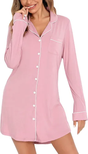 Vista 2 de Leikar Camisones para mujer, con botones, pijama, vestido de manga corta, ropa de dormir S-XXL