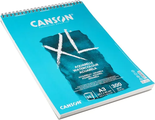 Vista 3 de Papel para acuarela Canson XL de 300 g/m² A3, prensado en frío, bloc con espiral lado corto, 30 hojas blancas, ideal para artistas profesionales