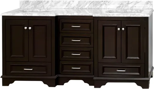 Vista 4 de Kitchen Bath Collection Nantucket - Tocador de baño doble de 72 pulgadas (chocolate/carrara): incluye gabinete de chocolate con encimera de mármol