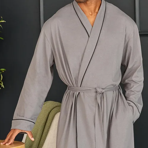 Vista 5 de Alexander Del Rossa Bata larga de punto de algodón suave para hombre con bolsillos, bata de baño
