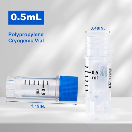 Vista 2 de Cryoviales de 0.0 fl oz, 25Pcs Cryotubes con código de barras lateral, frascos de esterilización con rosca externa, tubos de muestra con tapas Azul