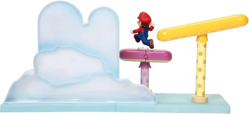 Vista 2 de Super Mario Cloud World Diorama Set con figura de acción Running Mario de 2.5 pulgadas