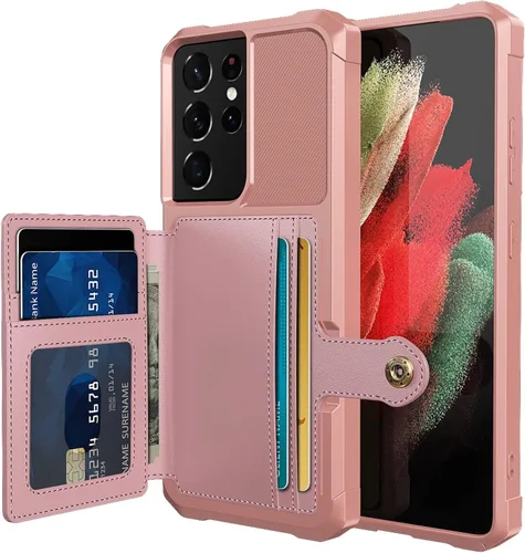 Vista 124 de Funda para Samsung Galaxy S21 Ultra con tarjetero, compatible con soporte magnético para automóvil, resistente a los golpes, resistente, suave, TPU