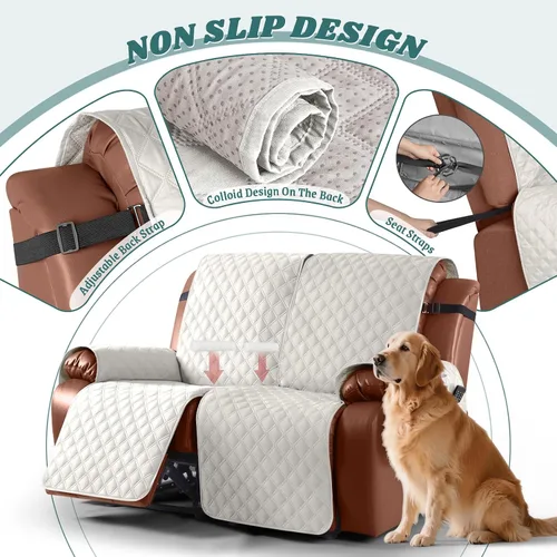 Vista 4 de Ruaozz Funda impermeable para sofá reclinable, lavable, funda antideslizante de 1 pieza, protector de muebles con correas elásticas, bolsillo