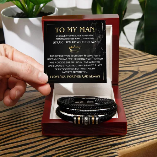 Vista 3 de Pulsera Para Mi Hombre, Pulsera Para Esposo Regalo De Esposa, Pulseras Para Hombres Regalo, Pulseras De Cuero Trenzado Y Acero Inoxidable Con