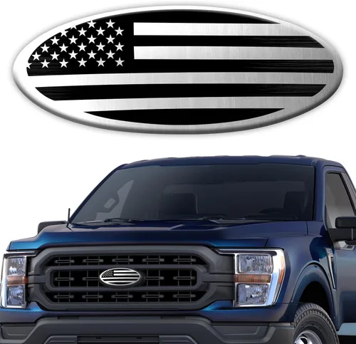 Vista 6 de Emblema para portón trasero para Ford F150 F250 F350 Bandera Americana Negra de 9 Pulgadas Emblema para parrilla delantera para emblemas de Ford