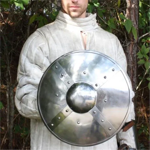Vista 6 de NauticalMart Battle Ready - Escudo de hebilla medieval de combate con armadura funcional LARP de reactivación de montaje de remachado de calibre 14