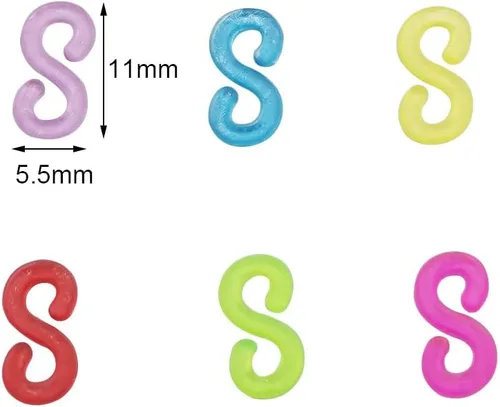 Vista 2 de Alamic 500 piezas de clips en S para telar, bandas de goma, conectores de plástico, clips de repuesto para pulseras de telar, bricolaje y Colorido