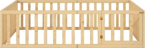 Vista 5 de SOFTSEA Marco de cama de suelo con valla, marco de cama Montessori Queen para niños pequeños, sin listones de cama
