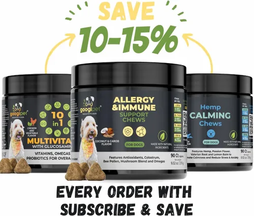 Vista 9 de Googipet - Masticables para alergias para perros, alivio de alergias de temporada y alivio de la picazón en la piel, suplemento para la piel