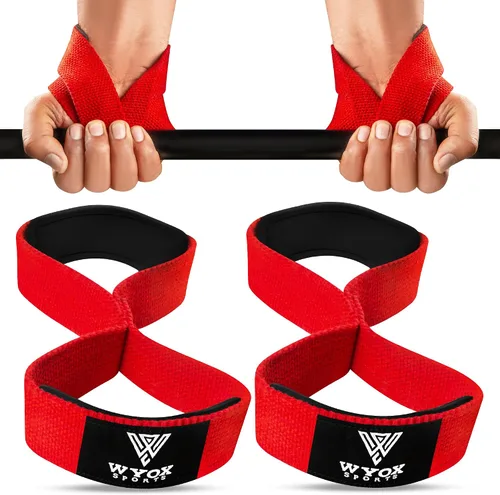 Vista 11 de WYOX Figure 8 Lifting Wrist Straps for Weightlifting – Heavy Duty Padded Neoprene Wrist Support, Powerlifting & Strength Training Lift Straps for