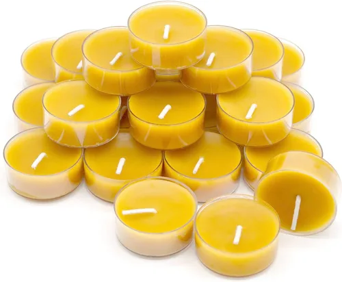 Vista 8 de Velas de té de cera de abeja cruda 100% pura (juego de 6) orgánicas hechas a mano