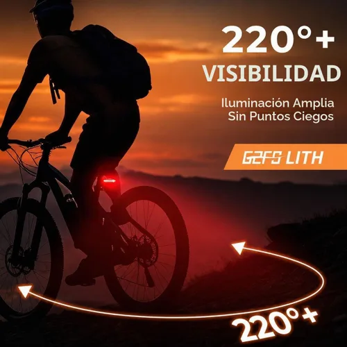 Vista 7 de Luz trasera de bicicleta recargable, IPX6 impermeable 220 amplia visibleSafety modo linterna carretera montaña paseo nocturno