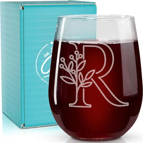 Vista 17 de On The Rox Drinks Regalos con monograma para mujeres y hombres – Letra A-Z inicial grabada monograma sin tallo, copa de vino – Regalos de vino