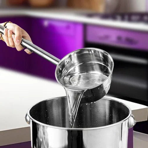 Vista 2 de Cucharón de sopa de 10 pulgadas de acero inoxidable con mango largo para cocina, restaurante, uso comercial
