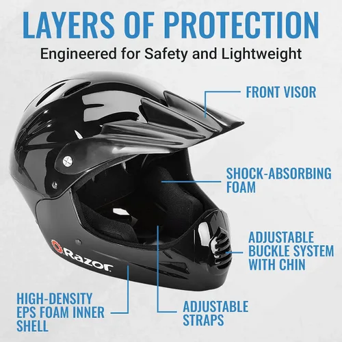 Vista 6 de Razor Casco juvenil de cara completa, carcasa exterior de plástico ligero con correas ajustables para jóvenes jinetes
