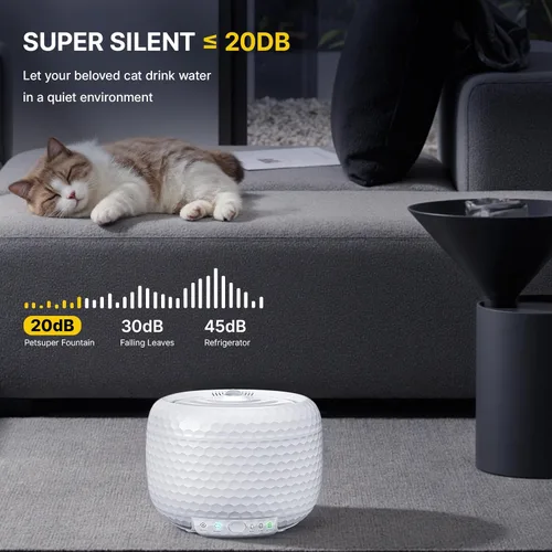 Vista 7 de Fuente de agua automática para gatos, fuente de agua para mascotas de 62 oz/1.8 L con bomba ultra silenciosa, fuente pequeña para gatos con dos