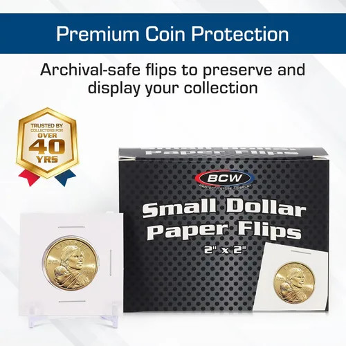 Vista 2 de BCW Monedas de 2 x 2 para monedas pequeñas en dólares – Paquete de 100 Ventana de poliéster archival Monedas de 2 x 2 para monedas Sacagawea