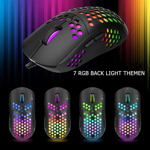 Vista 5 de MARVO G961 Honeycomb Gaming Mouse 6 Programmable Buttons RGB Backlight Macro Customization 12000 DPI Optical Sensor Lightweight Drag-free Soft