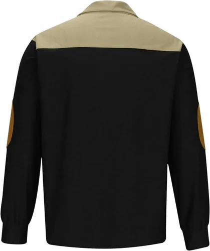 Vista 4 de Camisas de pana con parches de codo para hombre, camisas casuales con cuello alto y botones de un cuarto de manga larga