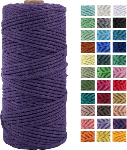 Vista 24 de Cordón de macramé de algodón natural grueso de 3mm x 109 yardas, cuerda de algodón trenzado de 4 hebras para macramé suave de color natural hecho a